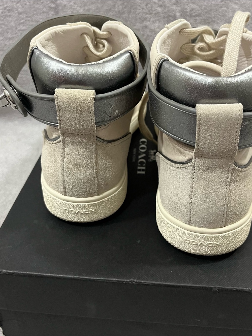Coach Q9125 C213 Chalk White Leather Suede High Top Sneakers Shoes size 9.5 - Picture 5 of 11